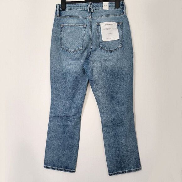NWT Good American Size 10/30 Good Boy Jeans Indigo085 Destroyed Knee Crop Denim - Picture 7 of 9